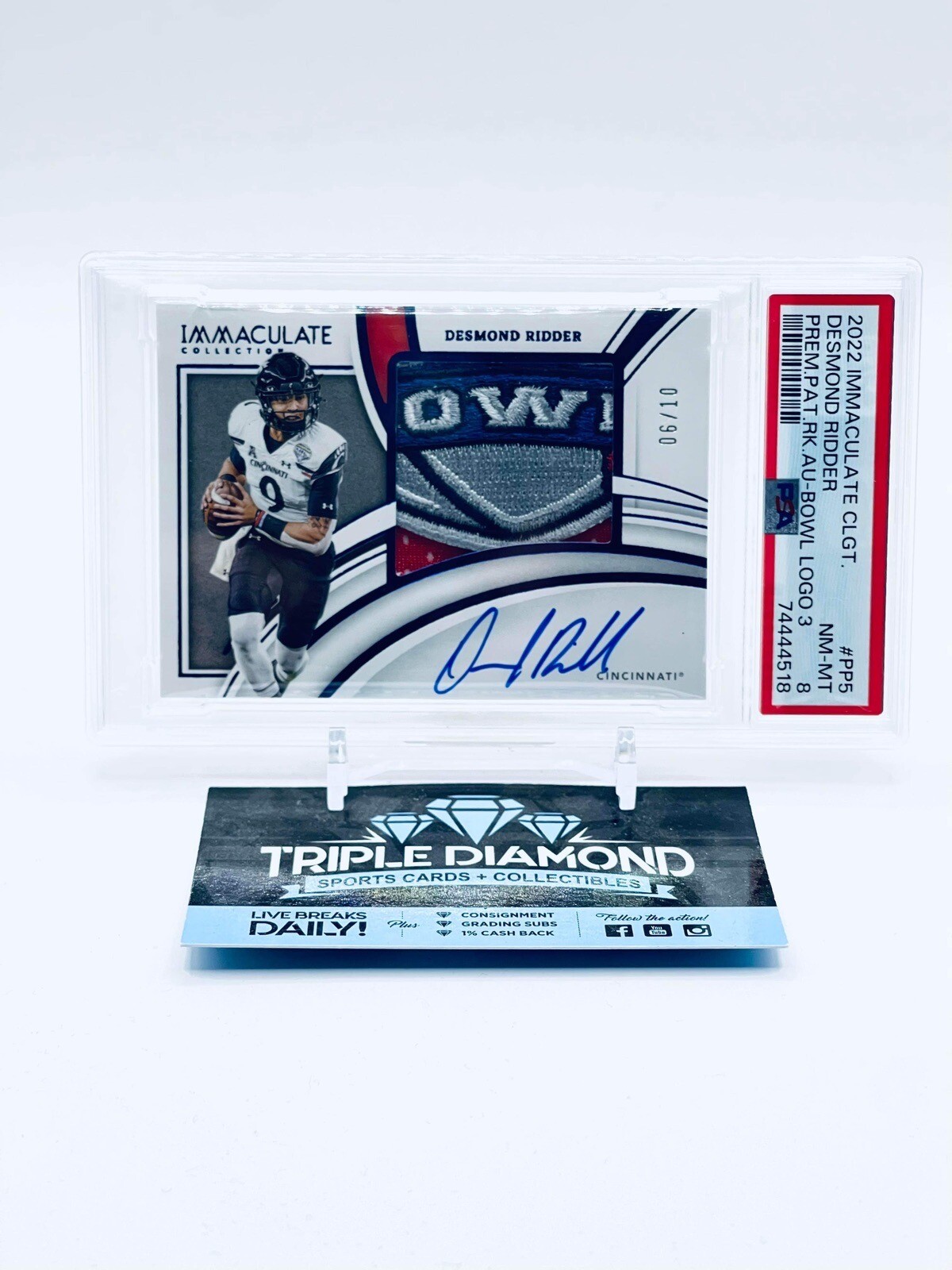 Desmond Ridder Panini Immaculate Collection Collegiate Premium Patches Rookie Autographs #PP5 Bowl Logo 3