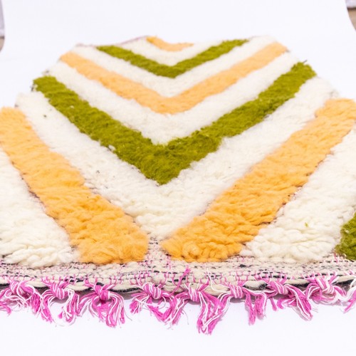 Small Colorful Moroccan Rug, Orange green Handmade for Entryway Bathroom Nursery - Picture 3 of 10
