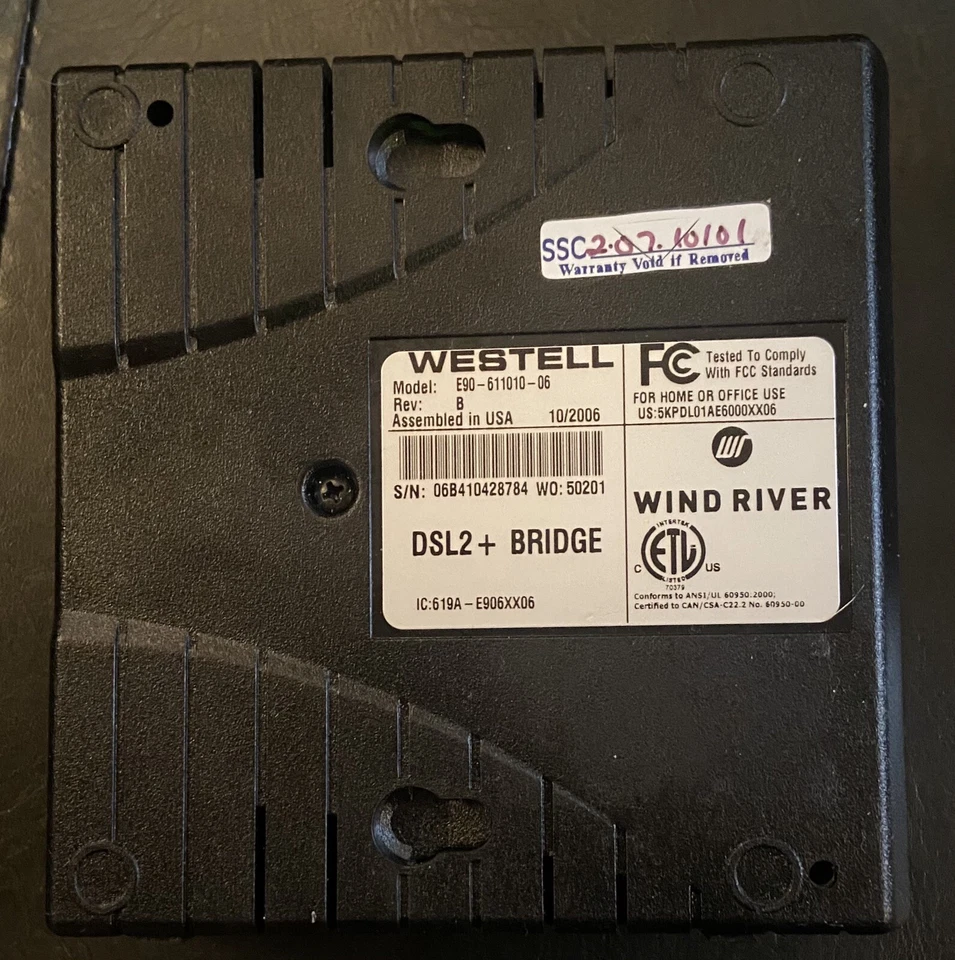 WESTELL DSL Router Modem Model E90-611010-06 With & AC Adapter & Ethernet Cable - Image 2 of 3
