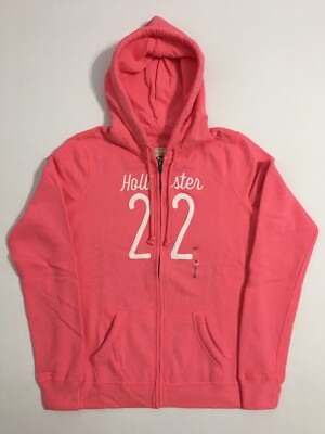 Hollister Women's Pink Logo Full-Zip Zipper Hoodie Sweatshirt Size Medium M  New