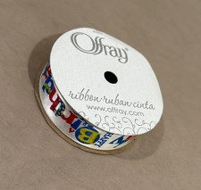 7/8in X 9Ft Spool Happy Birthday Offray Ribbon white
