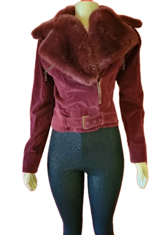 Victoria Secret Sheri Bodell Moto Chaqueta S Abrigo con Piel Sintética Borgoña #W4 Foto 2 de 4