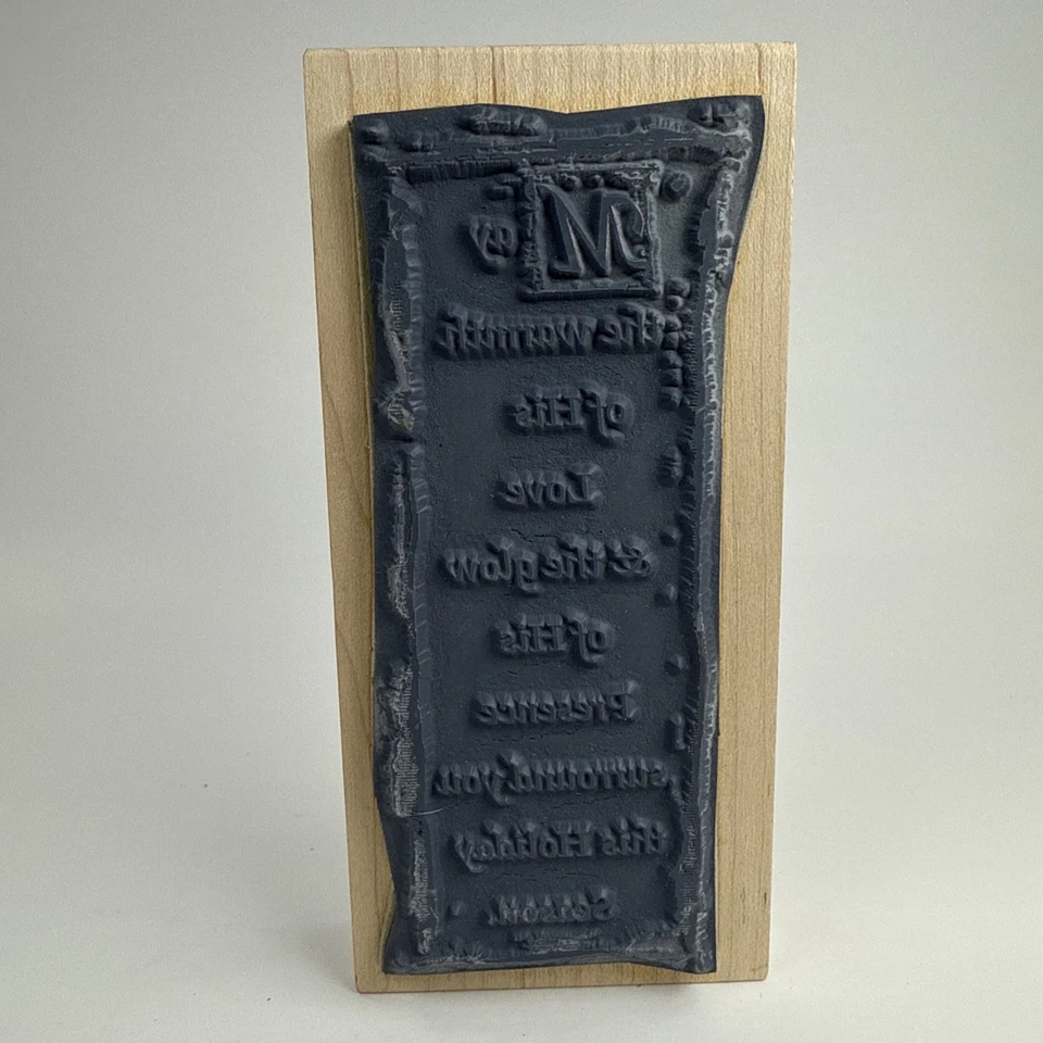 "Sello de goma de madera de Navidad de colección con cita de impresión artística 2001 2,5""x5,5""" Foto 2 de 4