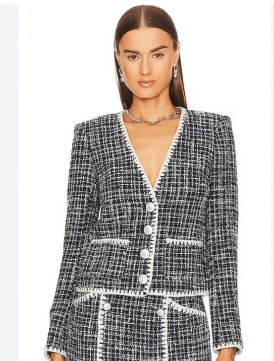 Veronica Beard Bosea Tweed Jacket Crop Blazer Navy Cream NEW Size US 8 UK 12 - Image 3 of 4