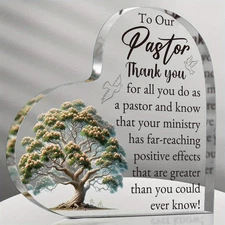 To Our Pastor Thank You Acrylic Heart Plaque Religious Tree Appreciation Gift