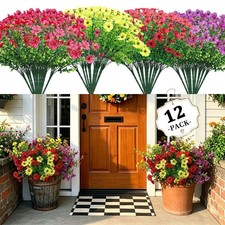 12 Bundles Artificial Flowers for Outdoor,Fake Silk Daisy W/Leaves,Faux Decor