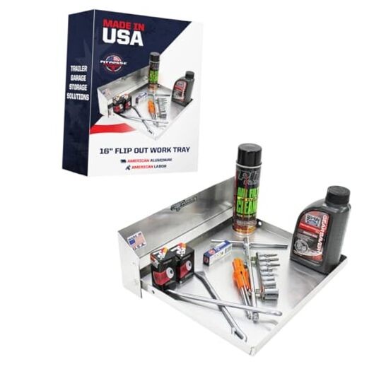 Fold-Out Work Station Tray Cabinet Shelf for Garage or Shop in Silver-image