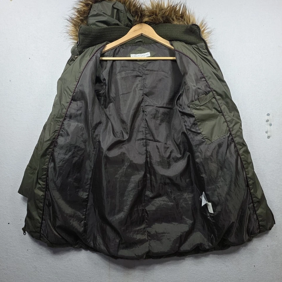 Abrigo Larry Levine Plumón de Ganso Mujer S Negro Acolchado Imitación Piel Capucha Largo Puffer Foto 2 de 4