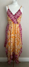 Monsoon Orange Pink Ivory Scarf Print Hanky Hem Strappy Dress Size M UK 12 14