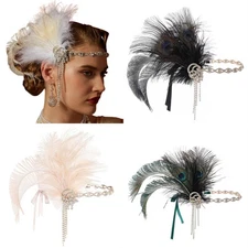 1920s Headband Feather Bridal Headdress Gatsby Flapper Headpiece Party Costume