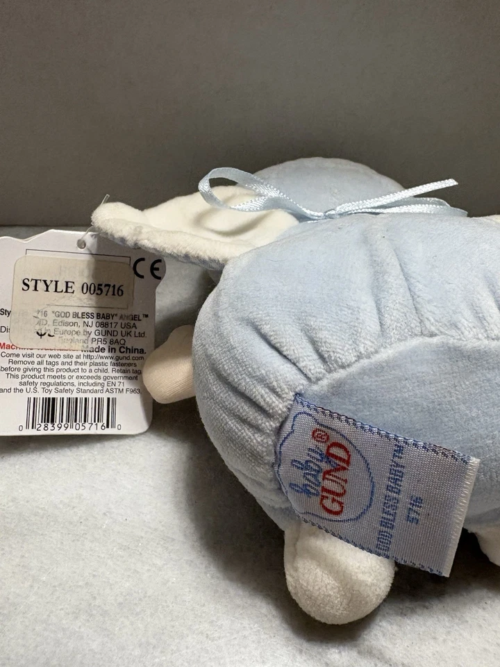 NUEVO CON ETIQUETAS Baby Gund Peluche Ángel 'Dios Bendiga Bebé' Azul 4"" Sonajero Juguete #5716 Foto 2 de 2
