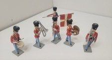 6 Old British Lead Marching Soldiers Band Members 2 Inch Hand Painted Vintage