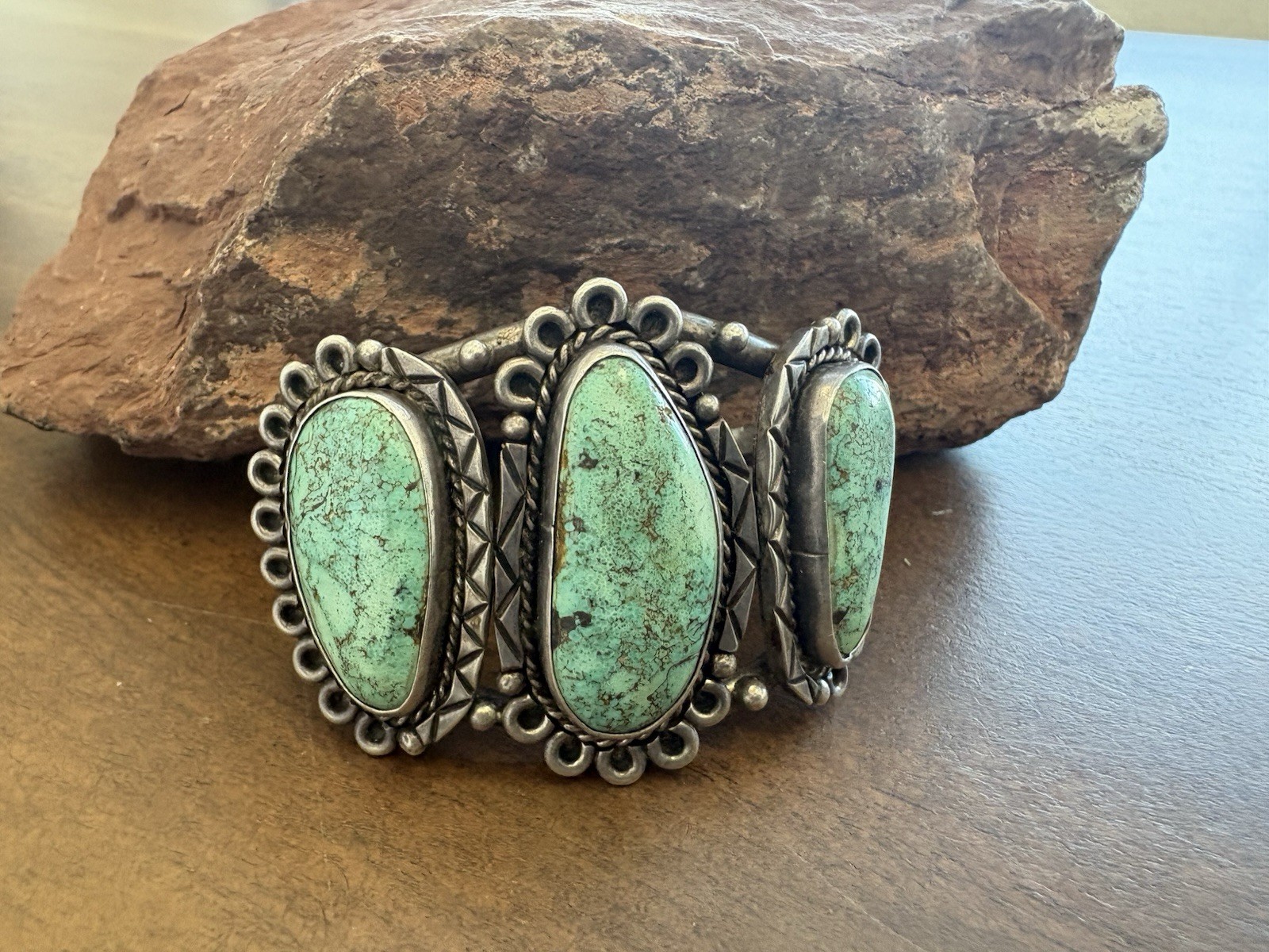 Turquoise Native Sterling Silver Cuff Bracelet Th… - image 4