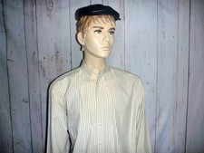 Eddie Bauer Men's Large Shirt Cream Yellow Black Stripe L/S Cotton Button Down