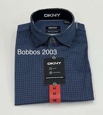 DKNY Men's Regular Fit Stretch Dress Shirt, Navy, Size M
