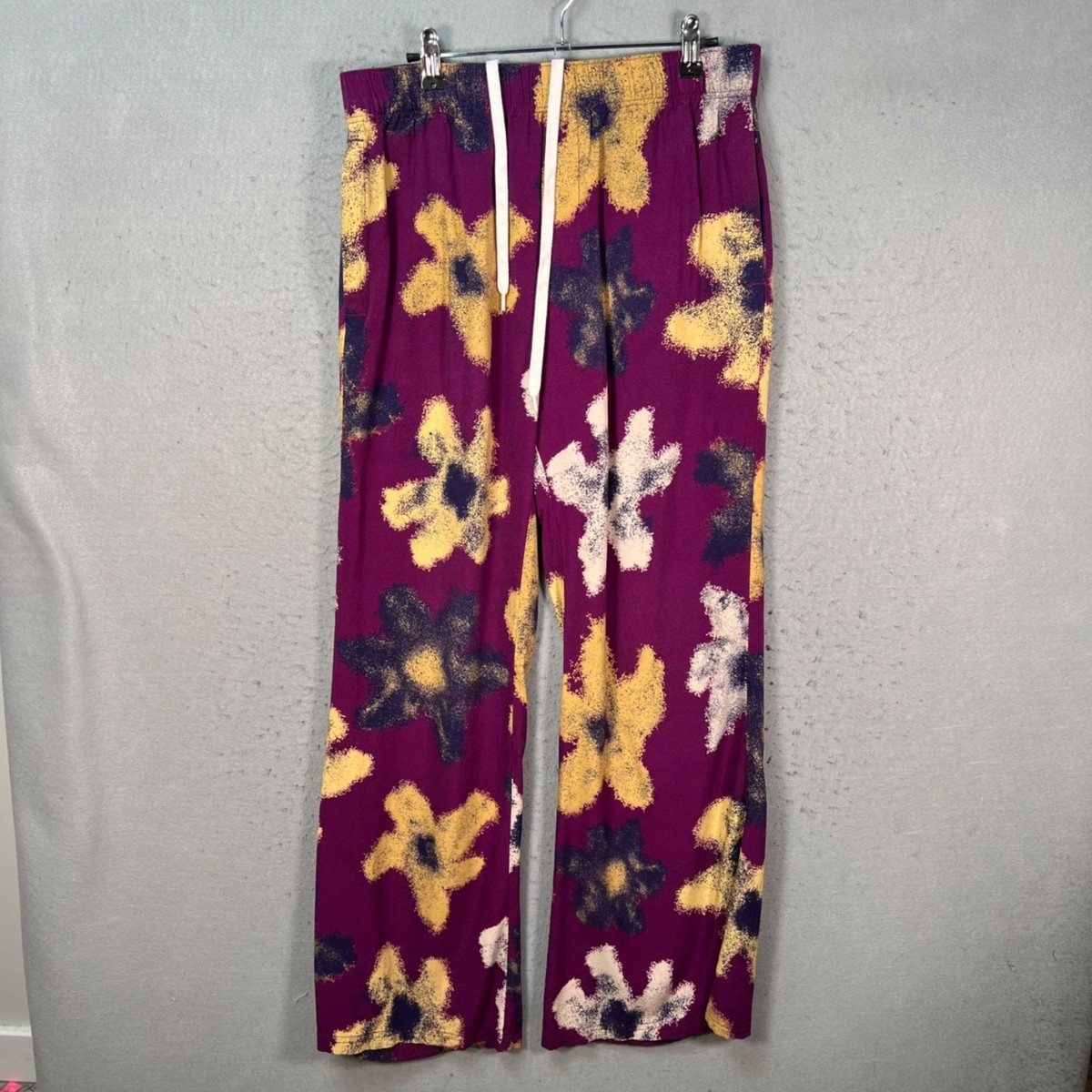 Weekday Womens Medium Ken Flared Trousers Purple Floral Print Elastic Waist