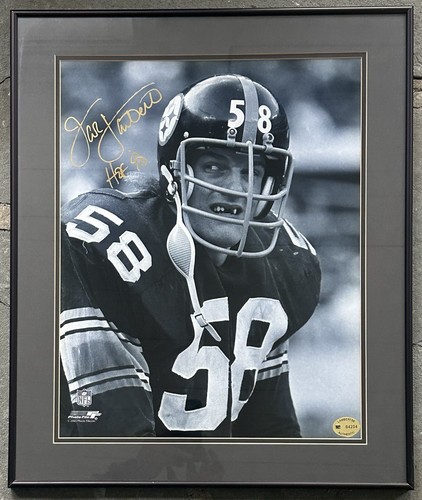 Jack Lambert HOF '90 Pitt. Steelers FIRMATO 16x20 B&W foto con cornice opaca DNA del PSA - Foto 1 di 4