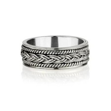 925 Sterling Silver, Solid Silver, Band Ring, Unisex, Wide Braided Band Ring