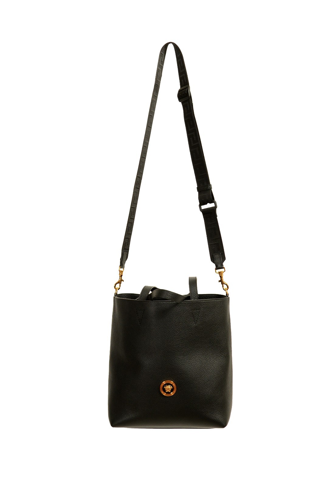 Versace Black Grainy Leather Gold Medusa Tote Handbag Shoulder Bag