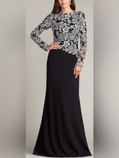 NWT Tadashi Shoji Black Ivory Embroidered Floral Lace Crepe Gown Size 8 538