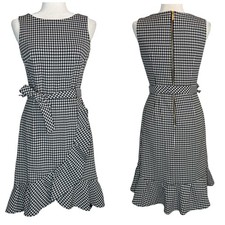 NWOT Calvin Klein Dress 4 Gingham Sleeveless Flounce Ruffle Asymmetrical Career