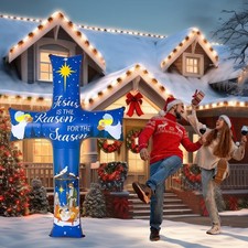 1 Pcs 6Ft Christmas Inflatable Nativity Scene Outdoor Decoration Cross Blow up D