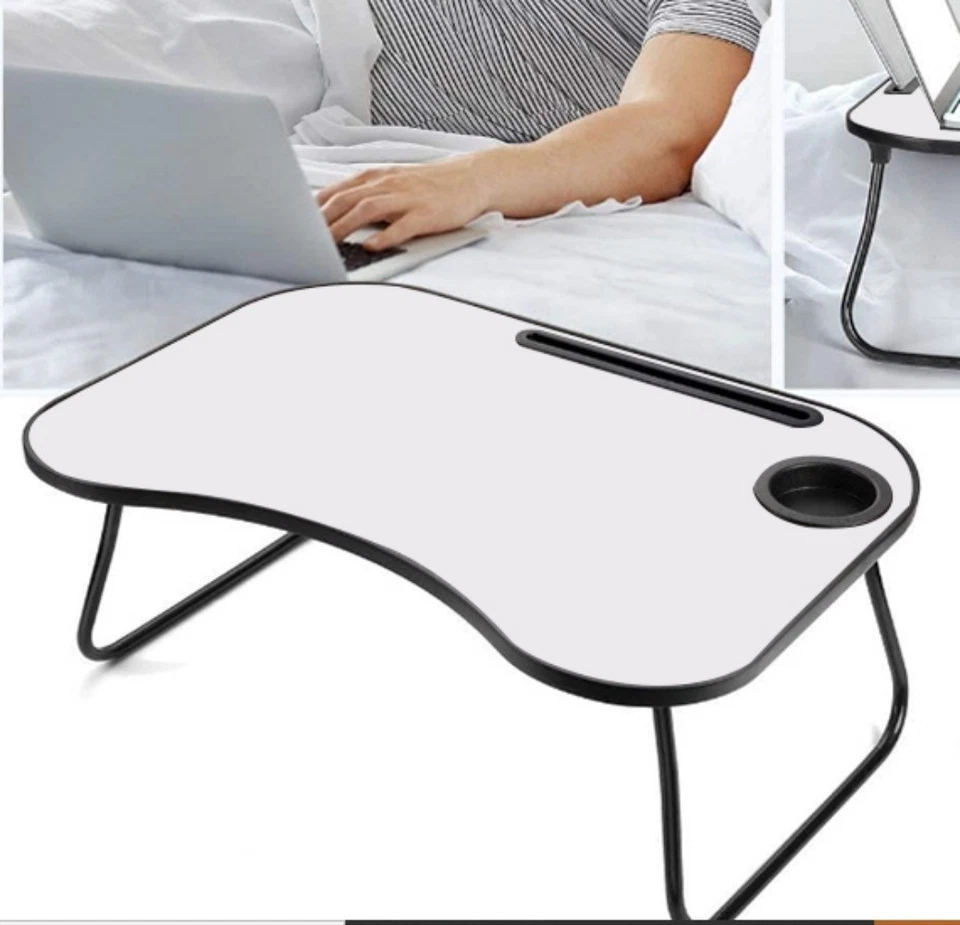 Bandeja ajustable para computadora portátil soporte de escritorio para cama sofá plegable soporte de mesa ranura para taza Foto 4 de 4