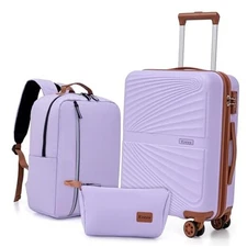 Luggage Sets 3 Piece, Suitcases with Wheels, ABS Hard Case Luggage with Purple