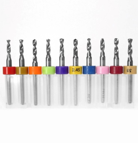 Micro PCB Drill Bits Set 2.30–2.55mm (.0906–.1015") Solid Carbide 1/8" Shank