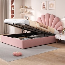 Ottoman Storage Bed Frame Double with Petal-shaped Headboard, 135x190 cm, Pink