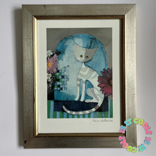 Rosina Wachtmeister Cat With Flowers Art Print Silver Foil Special Edition 1985