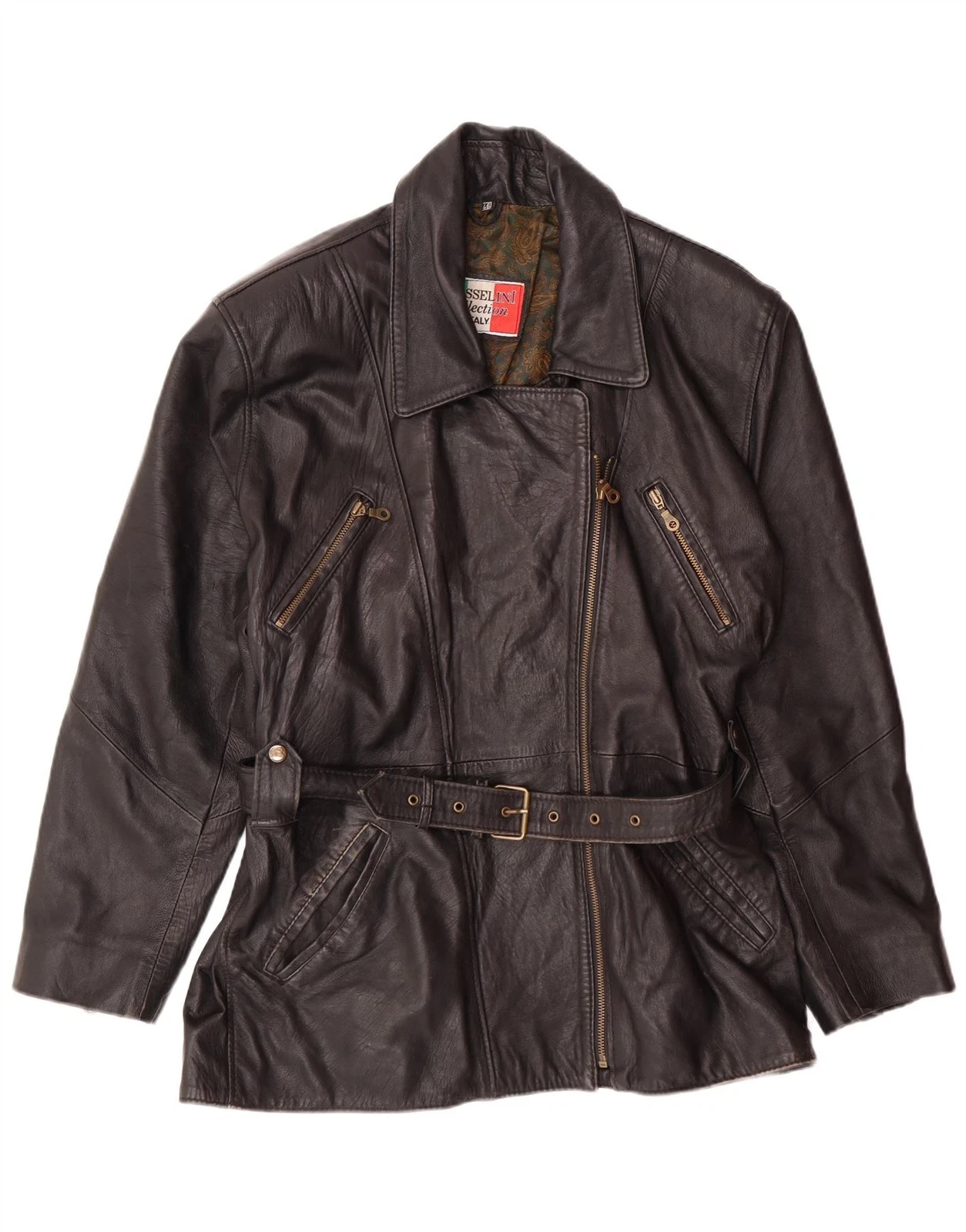 Vintage Womens Leather Jacket IT 46 Large Black Leather BG10