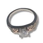Silver Tone CZ Cocktail Ring Gold Accent Engagement Style Size 7.5