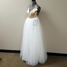 NWT TLC Say Yes To The Prom Dress White/Gold Tulle Ballgown Prom Dress Sz 5/6