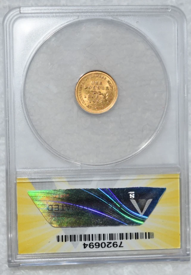 1903 LA Purchase Mckinley Commemorative $1 Gold ANACS MS60 Details Cleaned - Image 2 of 4