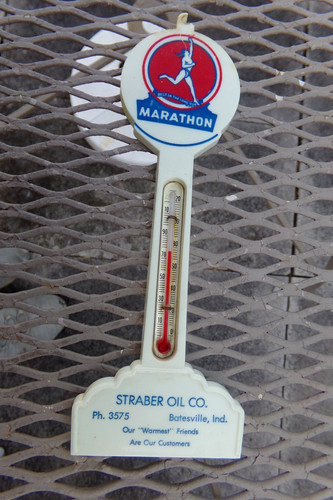 Vintage Marathon Gas and Oil Thermometer Straber Oil Co. Batesville IN