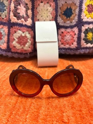 PRADA Minimal Baroque SPR 27N Round Sunglasses Brown Gradient Women Authentic