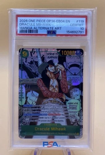 ONE PIECE! DRACULE MIHAWK MANGA!!! OP14-119 AZURE SEAS SEVEN! GM!! PSA 10!! 🚀