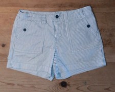 Vtg Faded Glory Utility Shorts Women 12 Gray Pinstripe Nautical Stretch Coastal