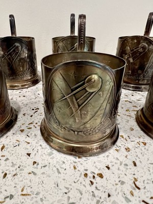 Set of Six Vintage Kosmos Space Soviet Union Tea Glass Cup Holder USSR