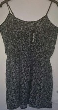 Boohoo Strappy Black And White Dotted Elasticated Waist Sundress Womens Size 16