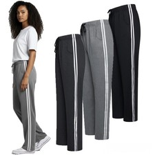 Ladies Trouser Wide Leg Side Stripe Pockets Stretch Activewear Yoga Pants S-2XL