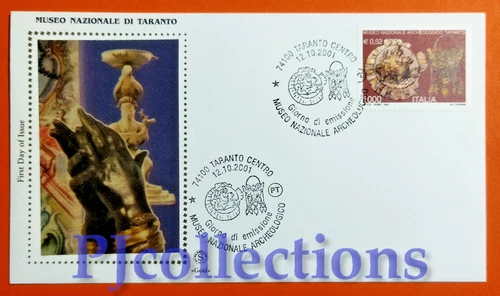 C109-ITALY 2001 NATIONAL MUSEUM OF TARANTO ENVELOPE 1ST DAY FDC WATERMARK GOLD