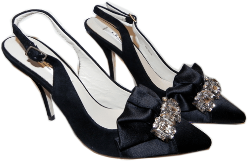 $495 L.k. Bennett Black Suede/ Satin  Crystals Pump Slingback Shoe Heel 6.5-37 - Picture 1 of 5