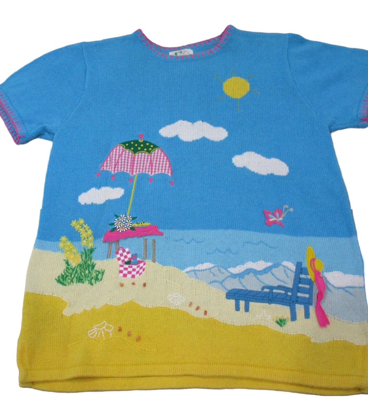 Coastal Day At Beach Sweater The Quacker Factory Umbrella Chair  Tunic~ L / XL
