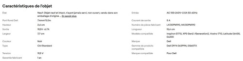 Neuve Alim PS ORIGINALE Dell 130W 19.5V - LA130PM190 - Dell DP/N 063P9N + Câble - Afbeelding 5 van 7
