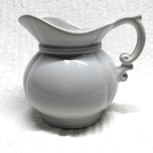 Vintage McCoy Pottery USA White Milk Cream Pitcher Blue Glaze 5” Tall