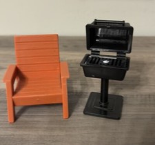 SILLA Y PARRILLA Fisher Price vintage de muebles de patio/exterior imitación madera