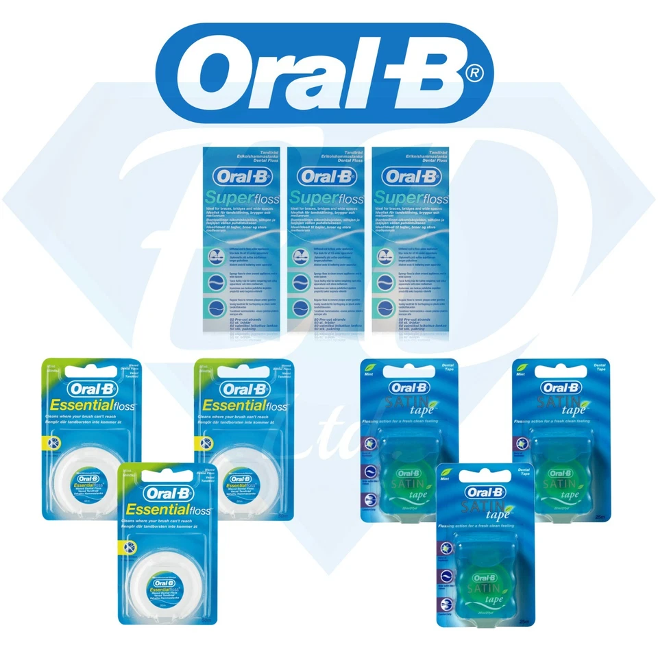 3er-Pack x Oral B Dental Essential Zahnseide, Super-Zahnseide, Satinband (3er-Pack)
