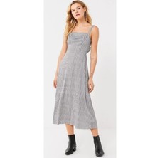URBAN OUTFITTERS Gingham Print Black White Open Back Midi Dress Size XS